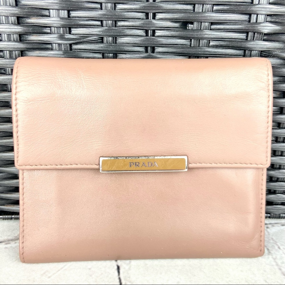 Prada leather compact bifold wallet